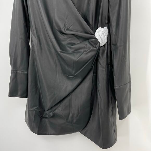 Anine Bing | NWT Joey Dress Black Faux Leather Wrap Mini Dress M - Picture 9 of 13